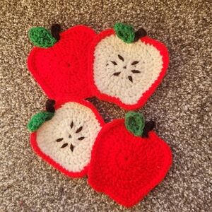Red Apple Crochet Coasters - Set Of 4